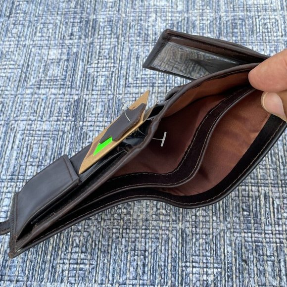 Leather Card Holder Wallet Dark Brown Genuine Leather Men Billfold Box n Bag - Picture 9 of 12